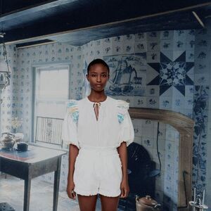 Sea‎ NY Linden patchwork puff sleeve boxy top size M